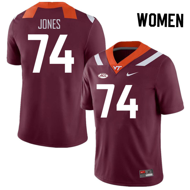 Women #74 William Jones Virginia Tech Hokies College Football Jerseys Stitched Sale-Maroon - Click Image to Close